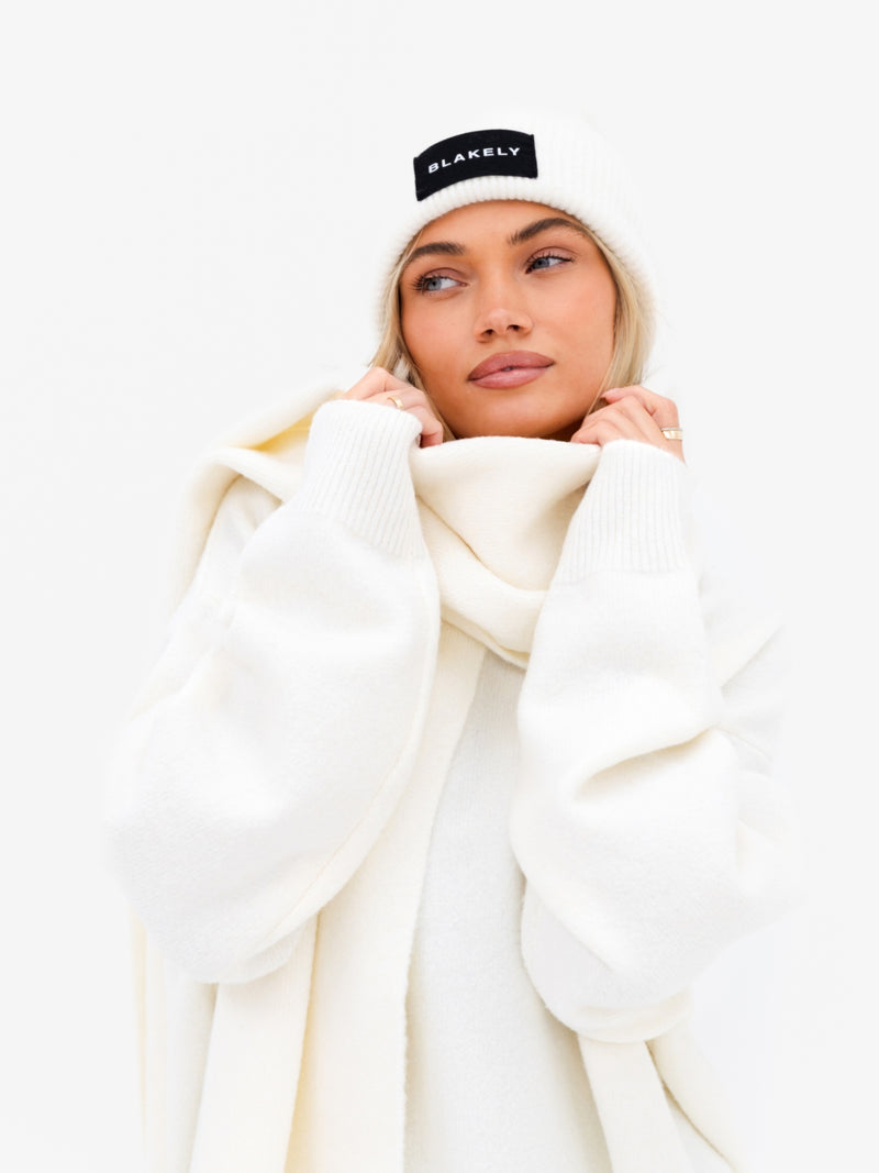 Label Knit Beanie - Cream