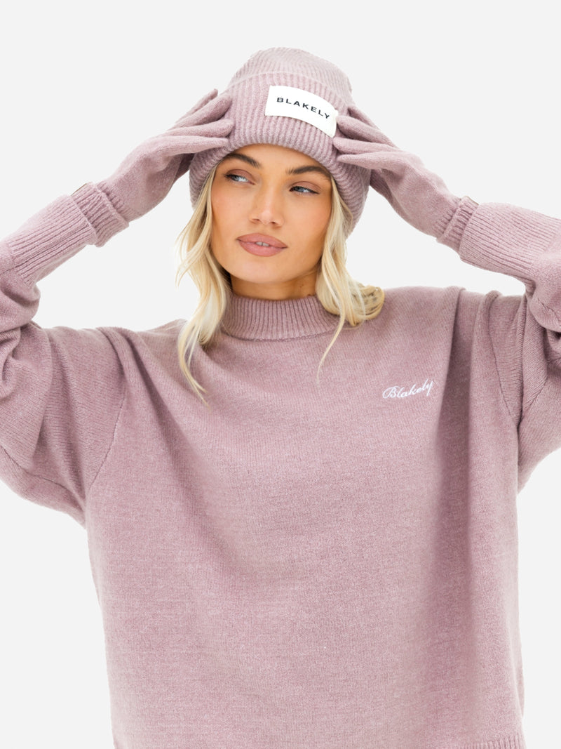 Label Knit Beanie - Dusty Pink