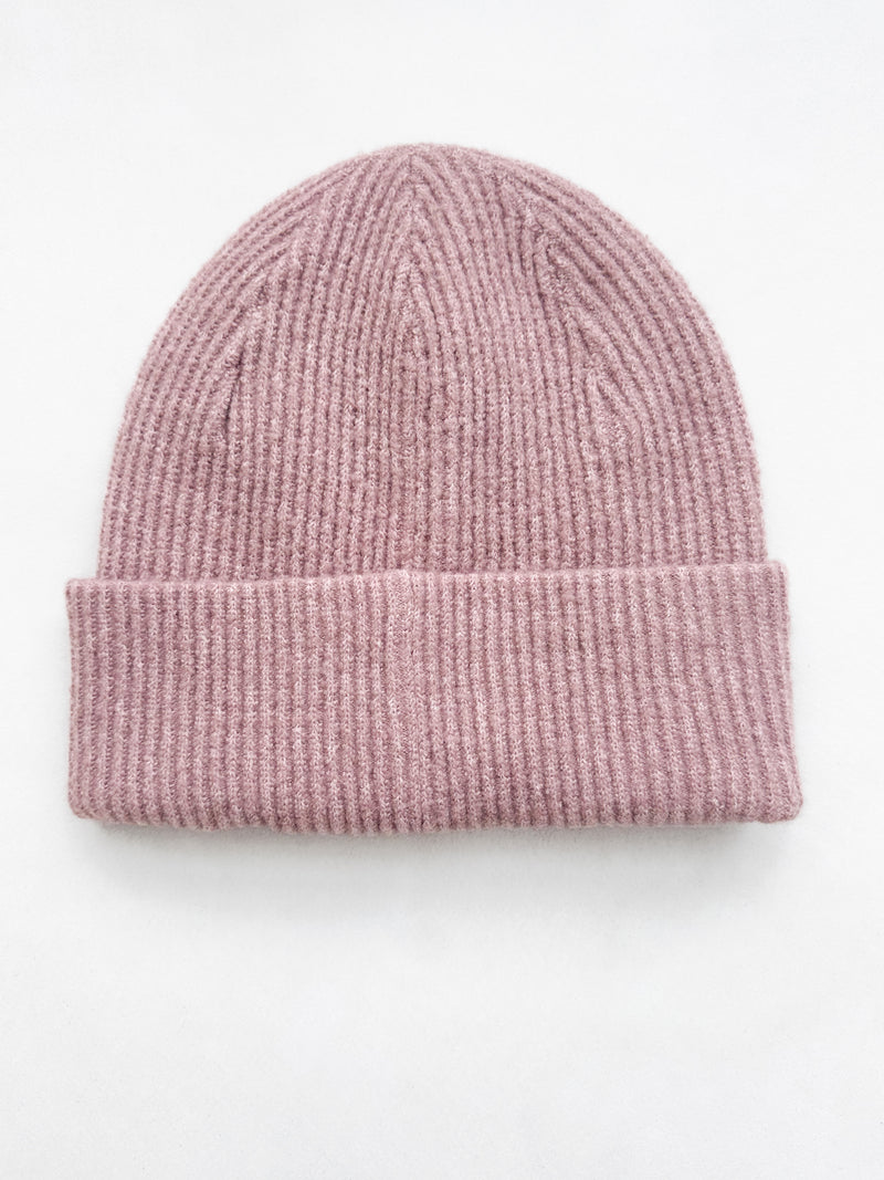 Label Knitted Beanie - Dusty Pink