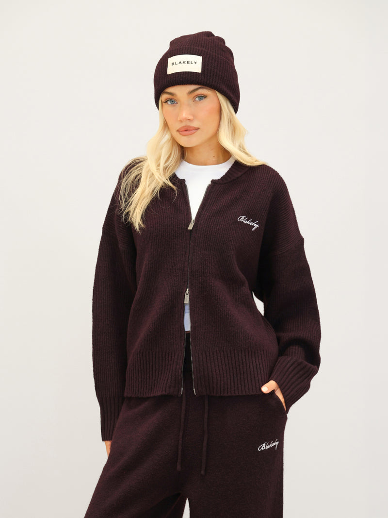 Label Knitted Beanie - Dark Mulberry