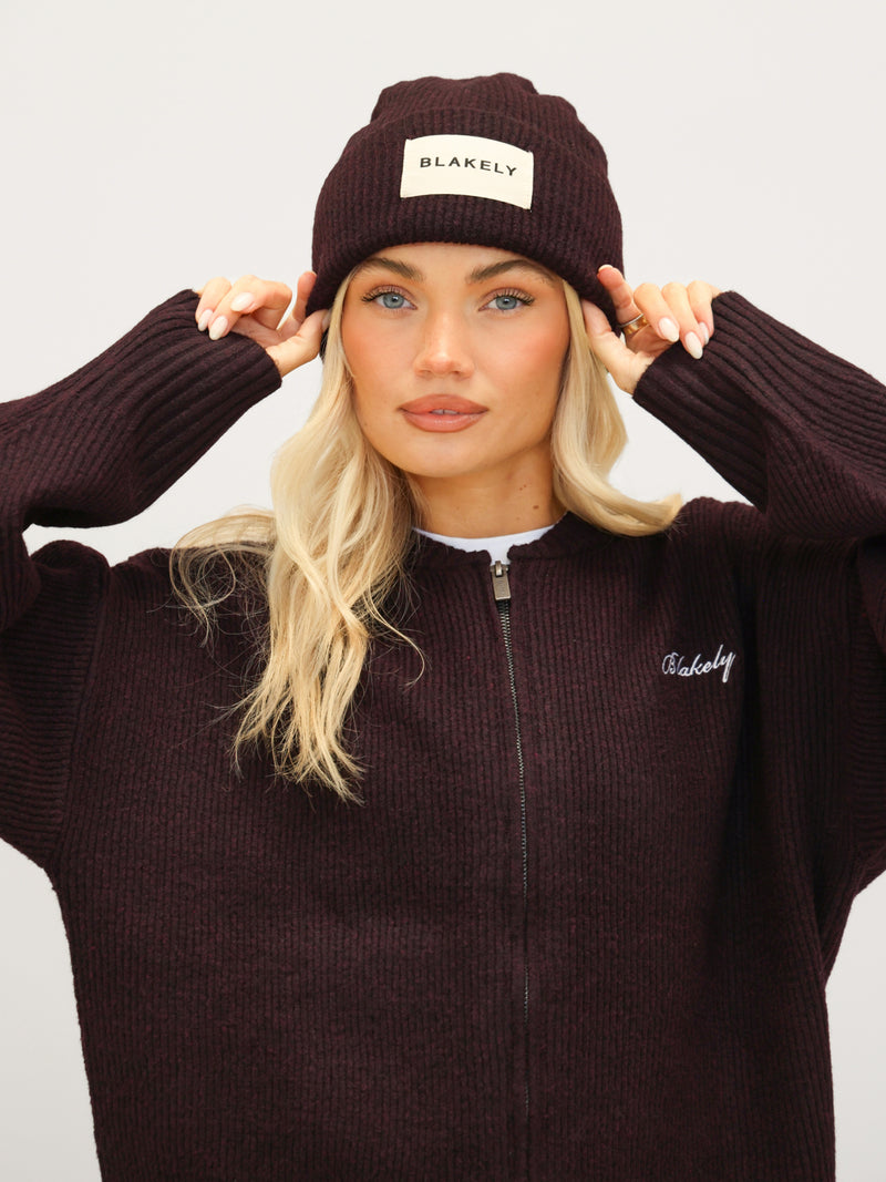 Label Knitted Beanie - Dark Mulberry
