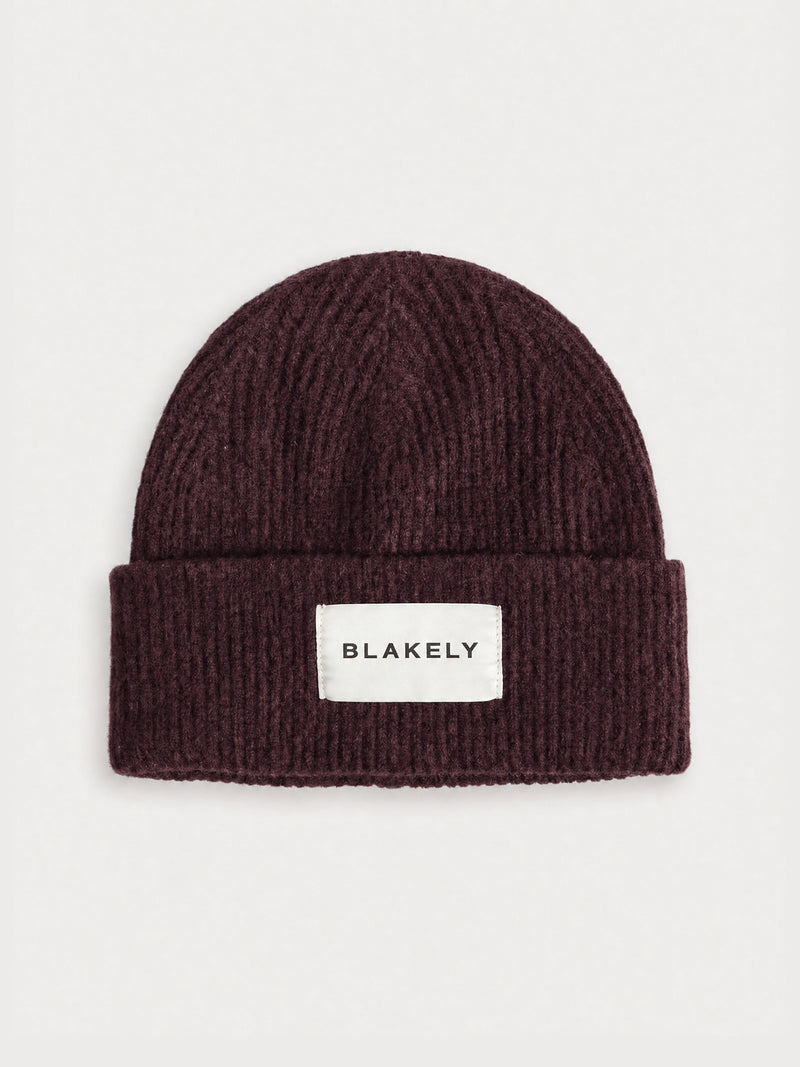 Label Knitted Beanie - Dark Mulberry