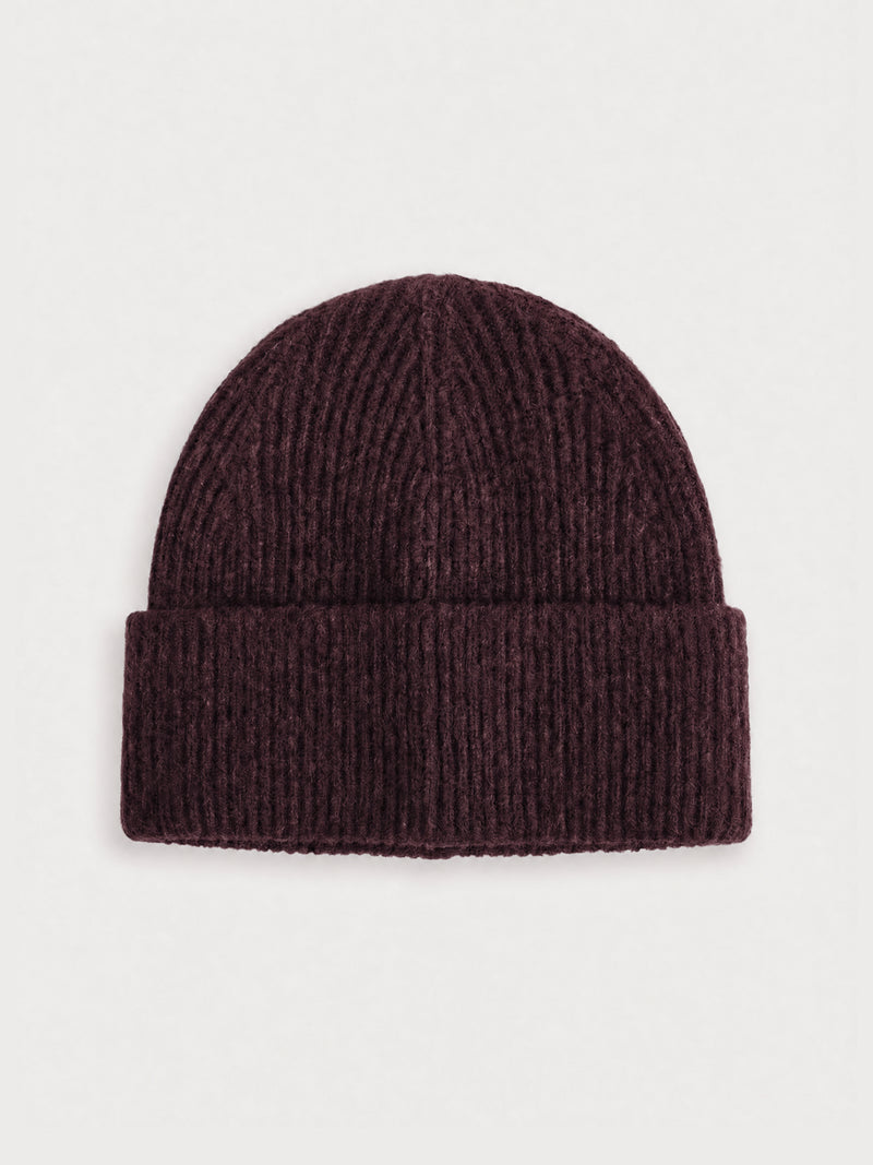 Label Knitted Beanie - Dark Mulberry
