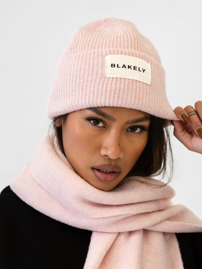 Label Knit Beanie - Marshmallow Pink