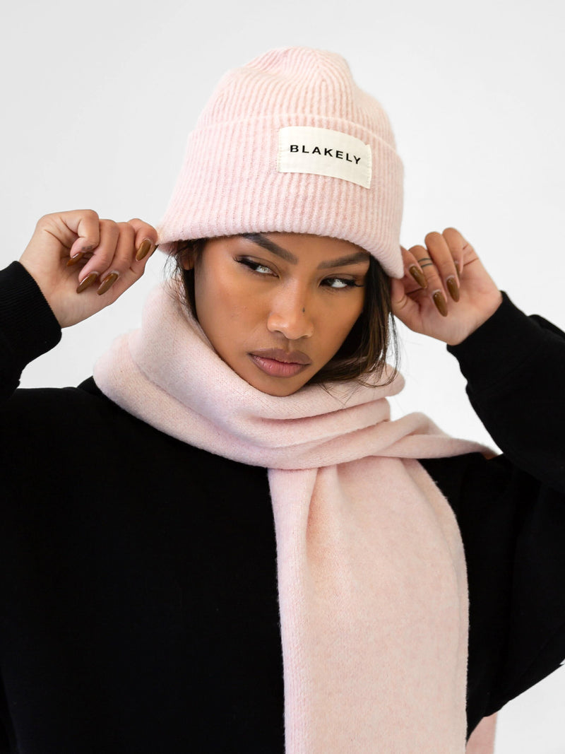 Label Knit Beanie - Marshmallow Pink