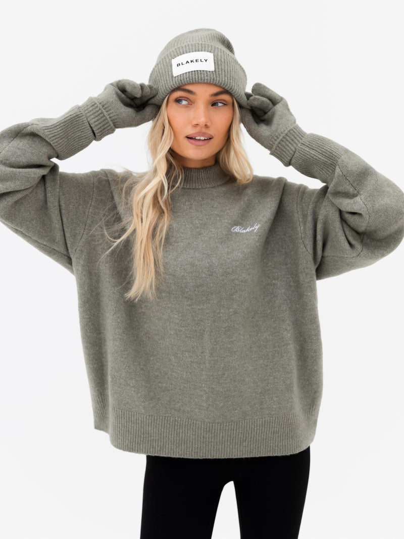 Label Knit Beanie - Safari Green