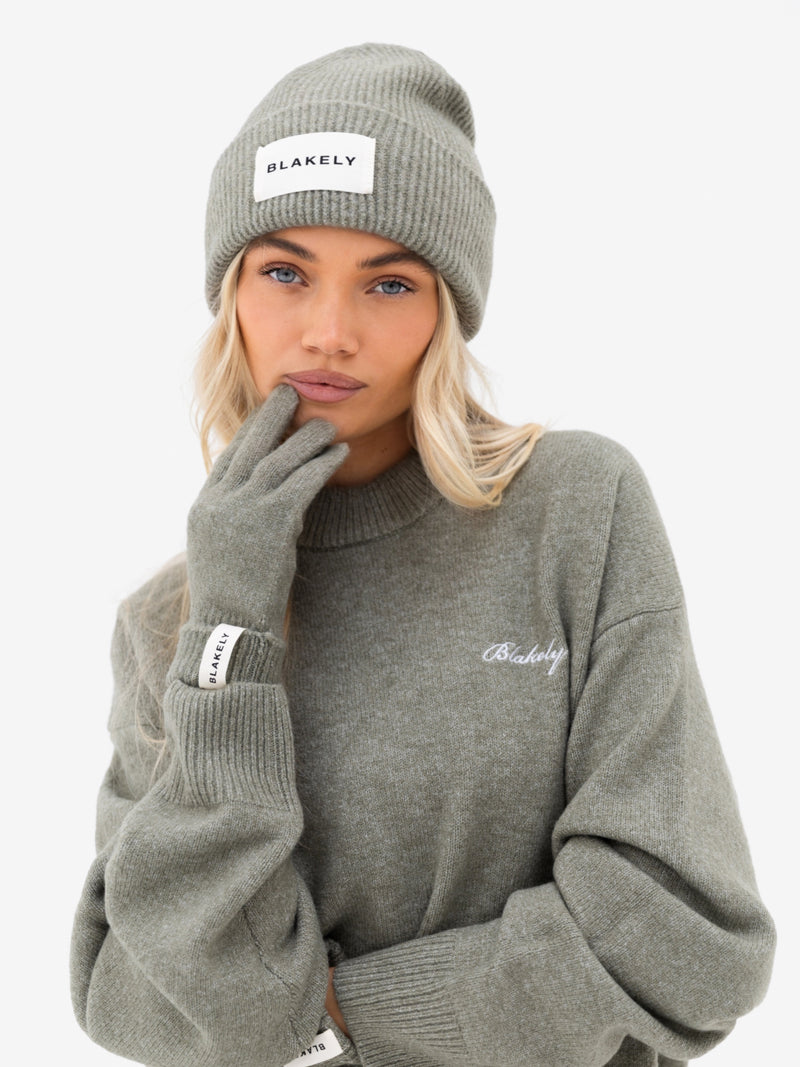Label Knit Beanie - Safari Green