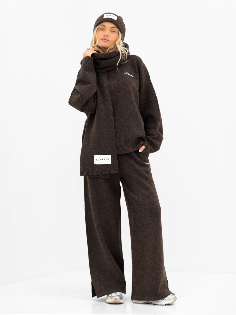 Label Knitted Scarf - Chocolate Brown