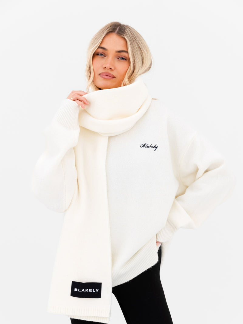 Label Knitted Scarf - Cream