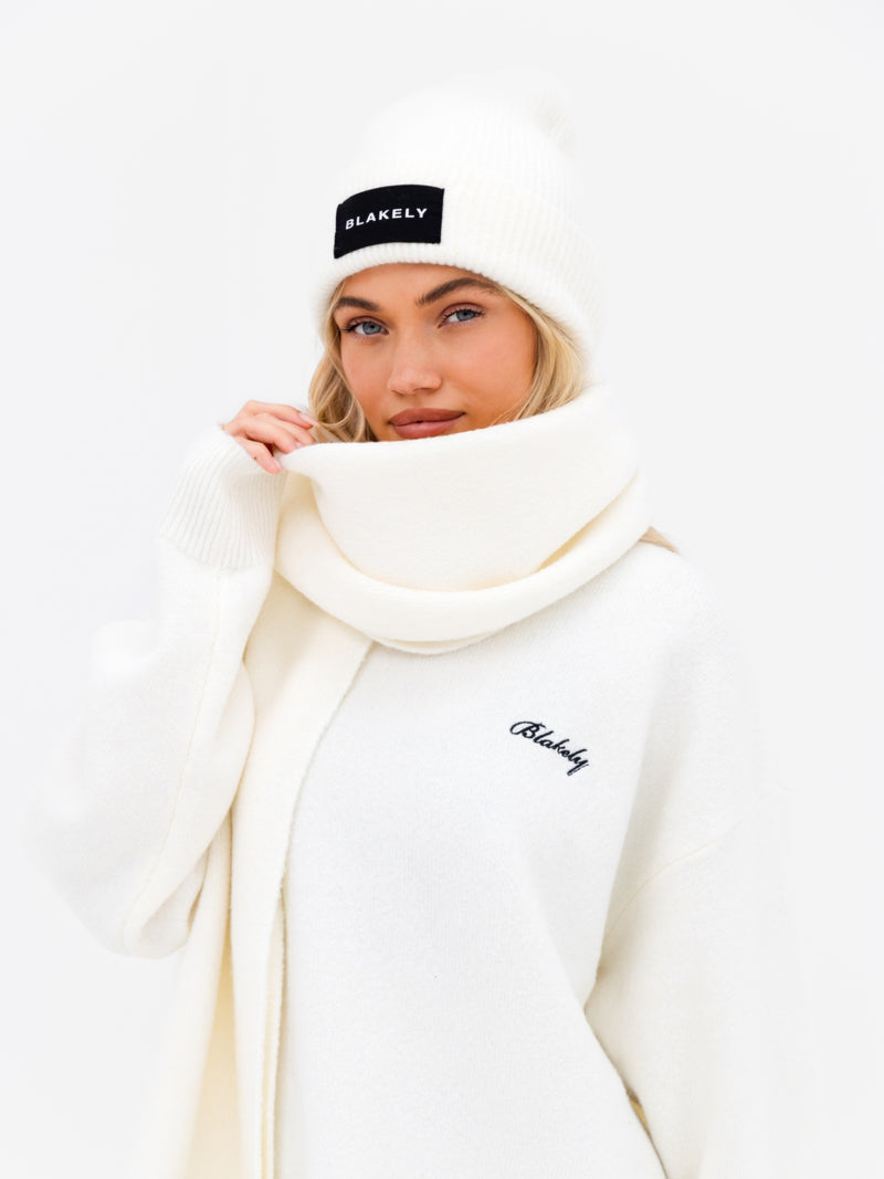 Label Knitted Scarf - Cream