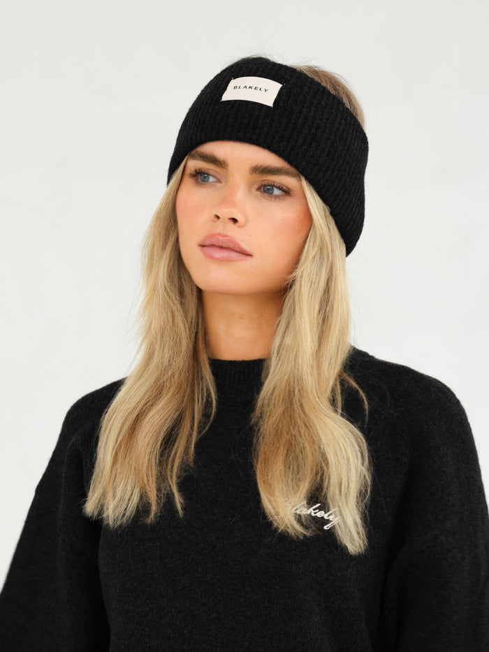 Label Knitted Headband - Black