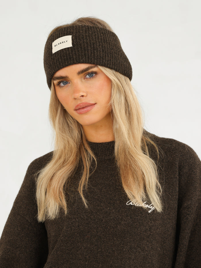 Label Knitted Headband - Chocolate Brown