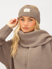 Label Knitted Headband - Soft Brown