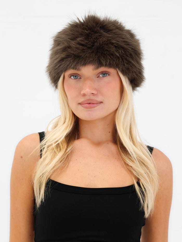 Gigi Faux Fur Headband - Dark Brown