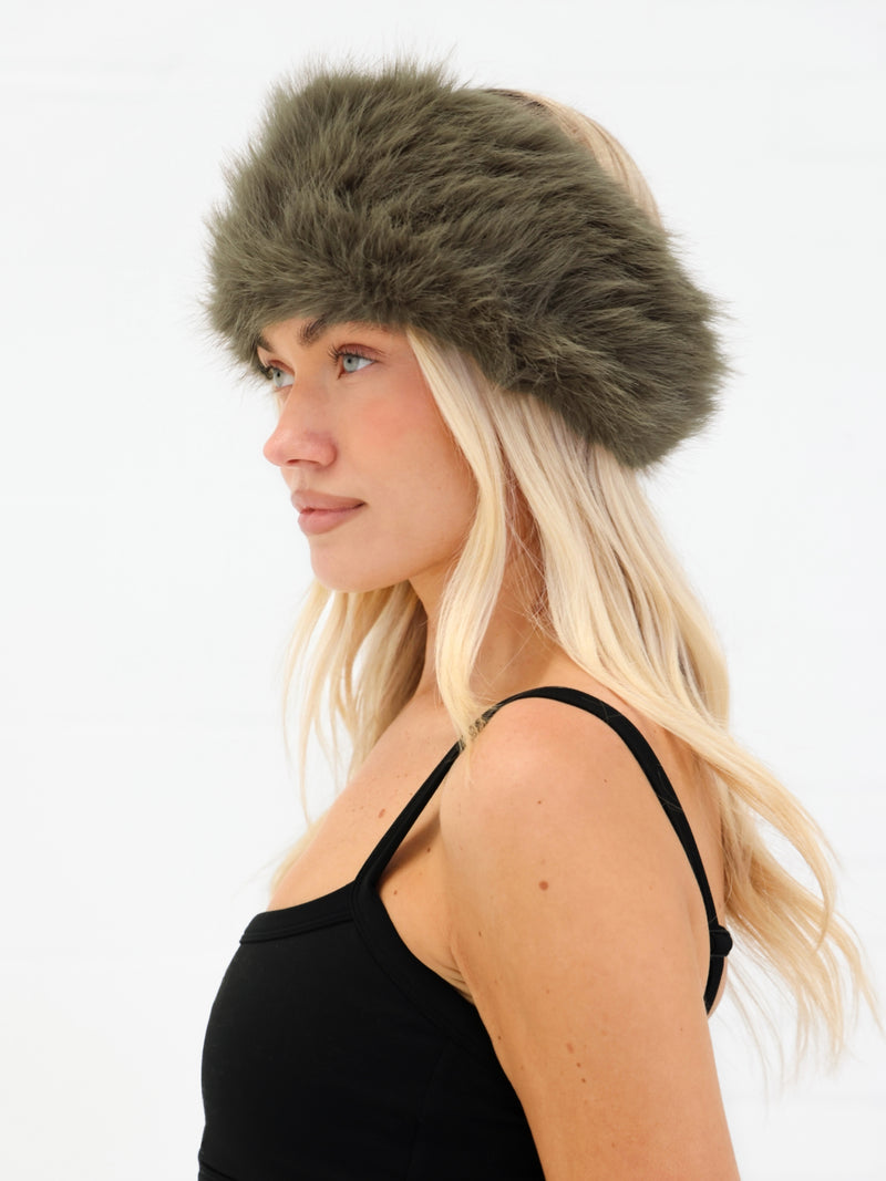 Gigi Faux Fur Headband - Green