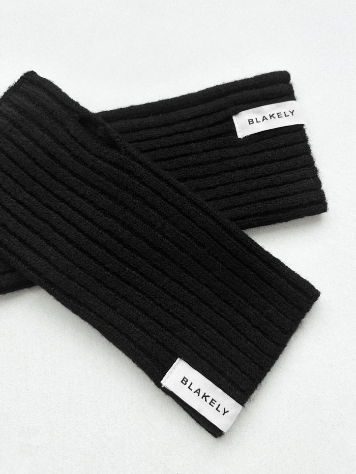 Label Knitted Wrist Warmers - Black