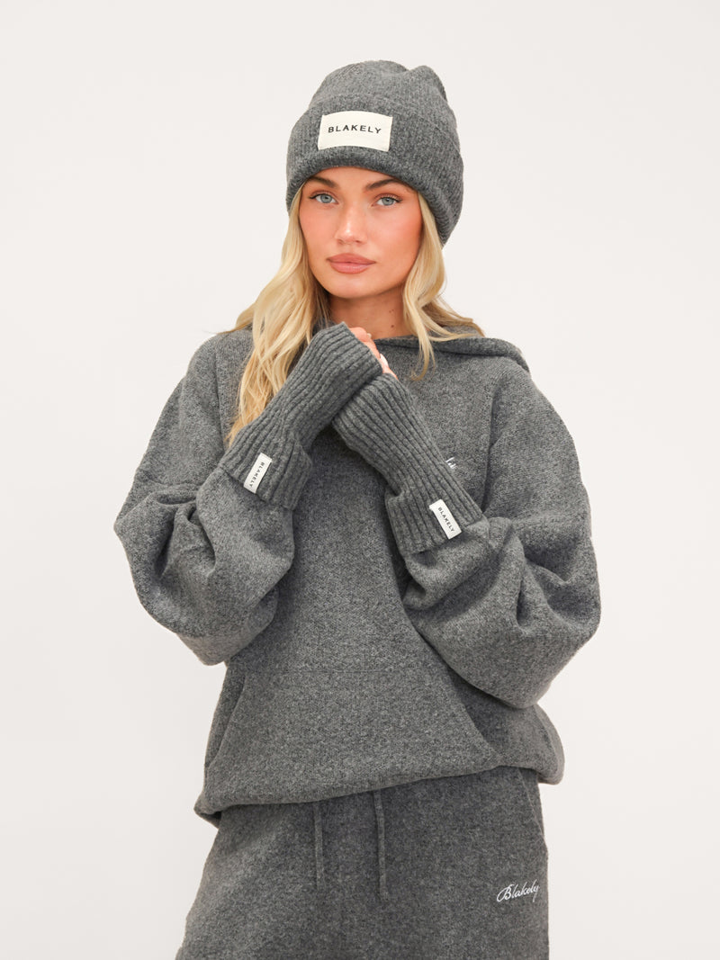 Label Knitted Wrist Warmers - Marl Charcoal