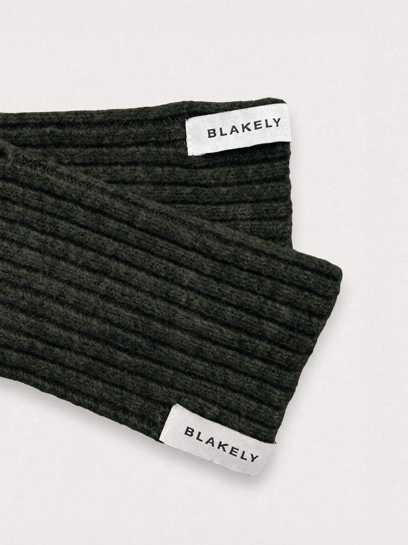 Label Knitted Wrist Warmers - Dark Green