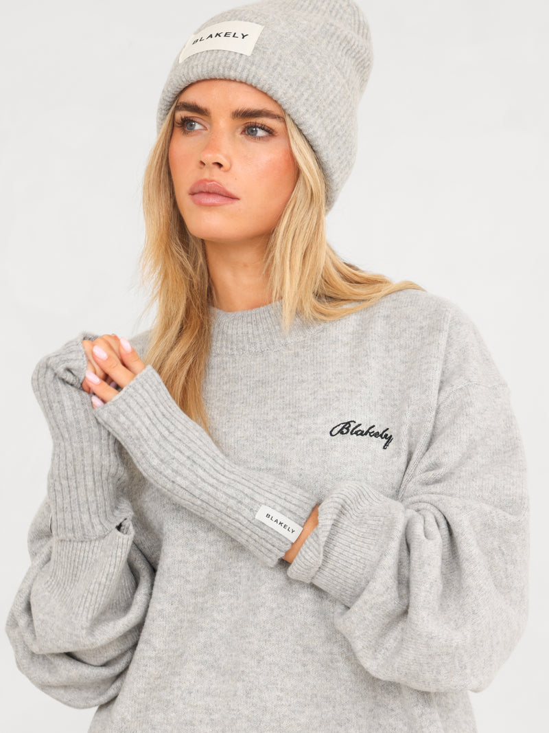Label Knitted Wrist Warmers - Marl Grey