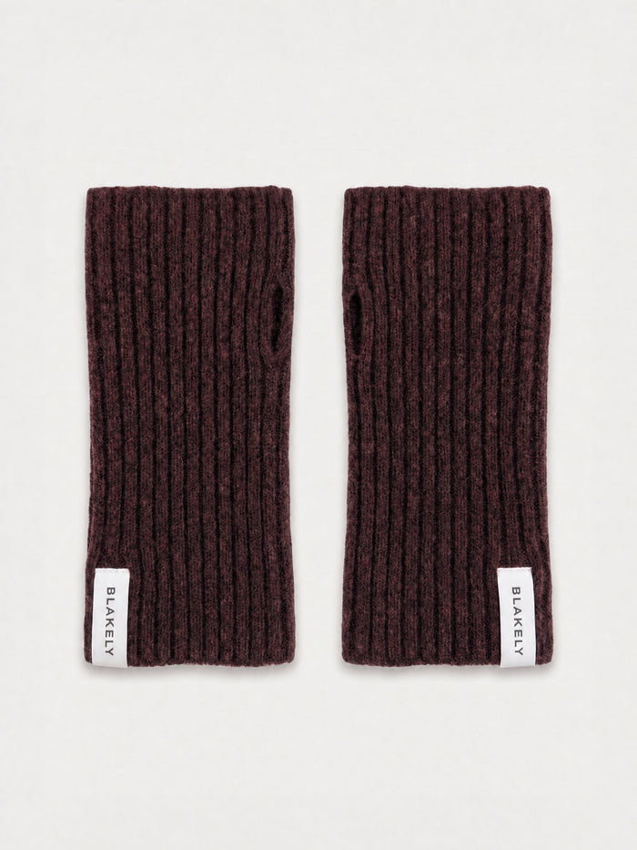 Label Knitted Wrist Warmers - Dark Mulberry