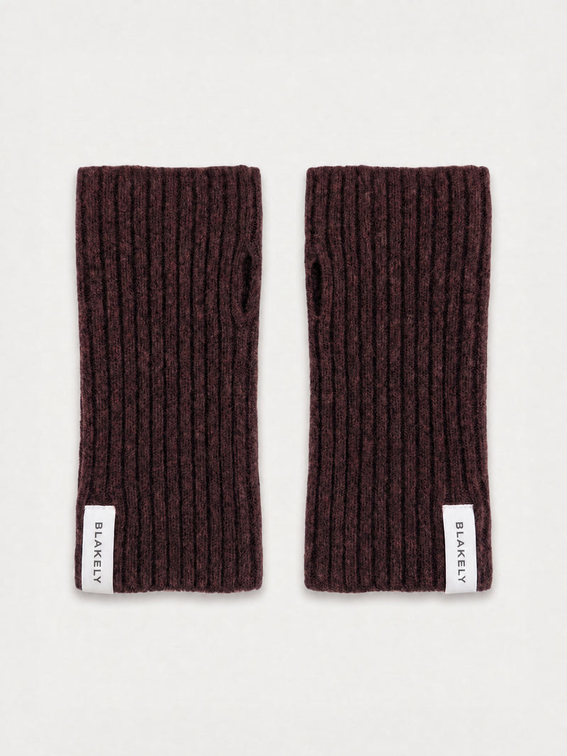 Label Knitted Wrist Warmers - Dark Mulberry