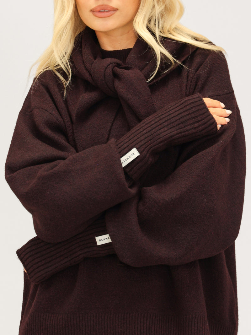 Label Knitted Wrist Warmers - Dark Mulberry