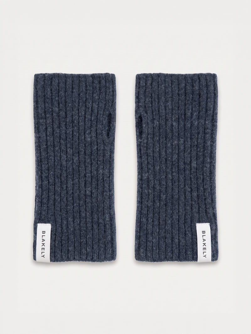 Label Knitted Wrist Warmers - True Navy
