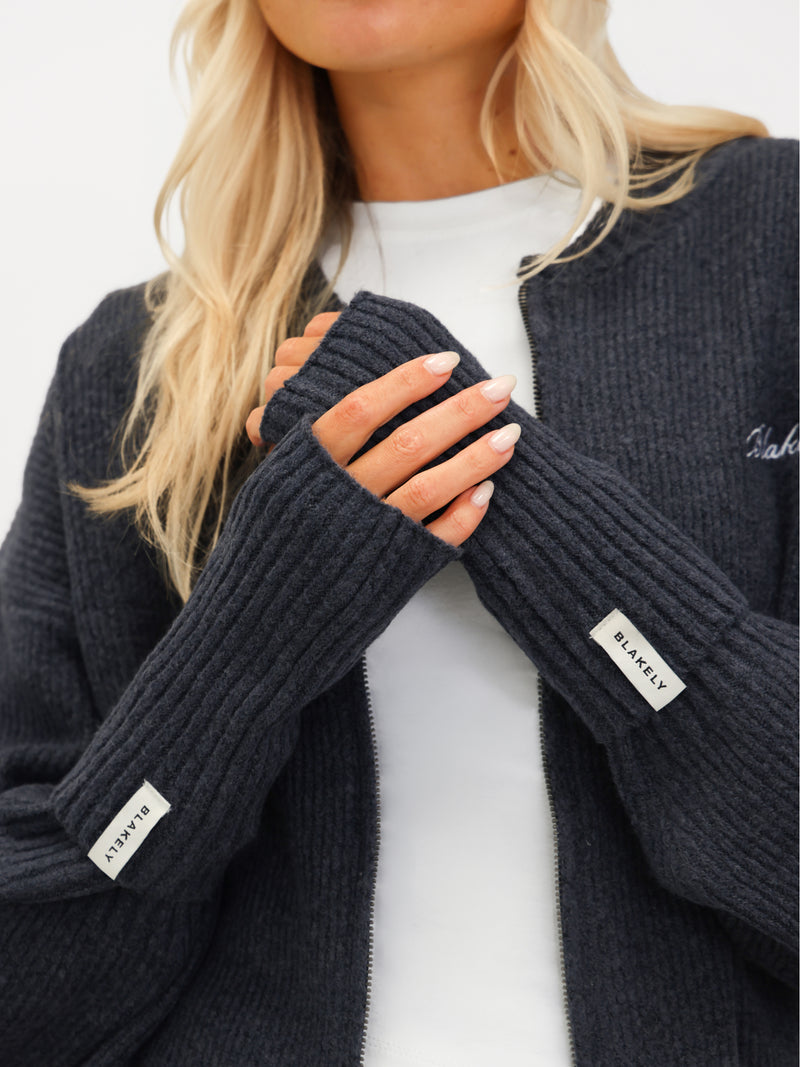 Label Knitted Wrist Warmers - True Navy