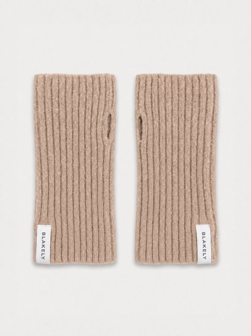 Label Knitted Wrist Warmers - Soft Brown
