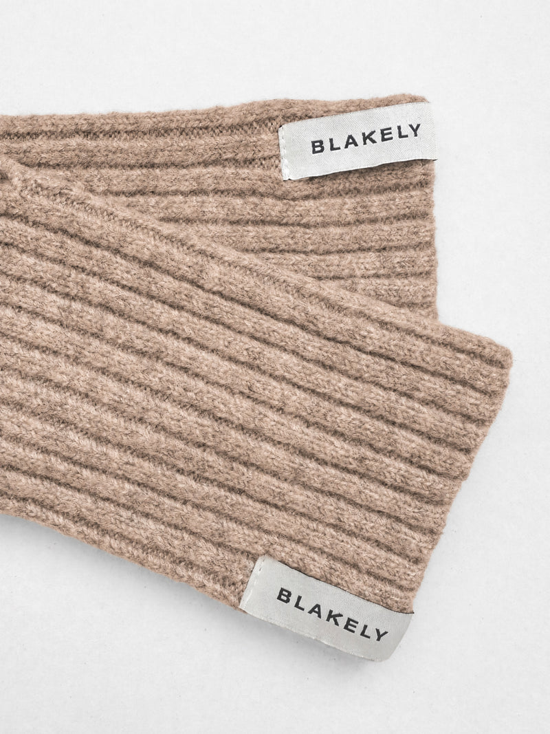 Label Knitted Wrist Warmers - Soft Brown