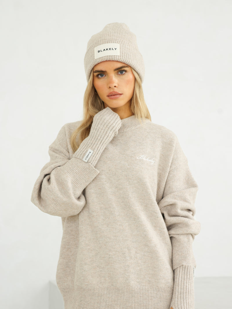 Label Knitted Wrist Warmers - Toasted Taupe