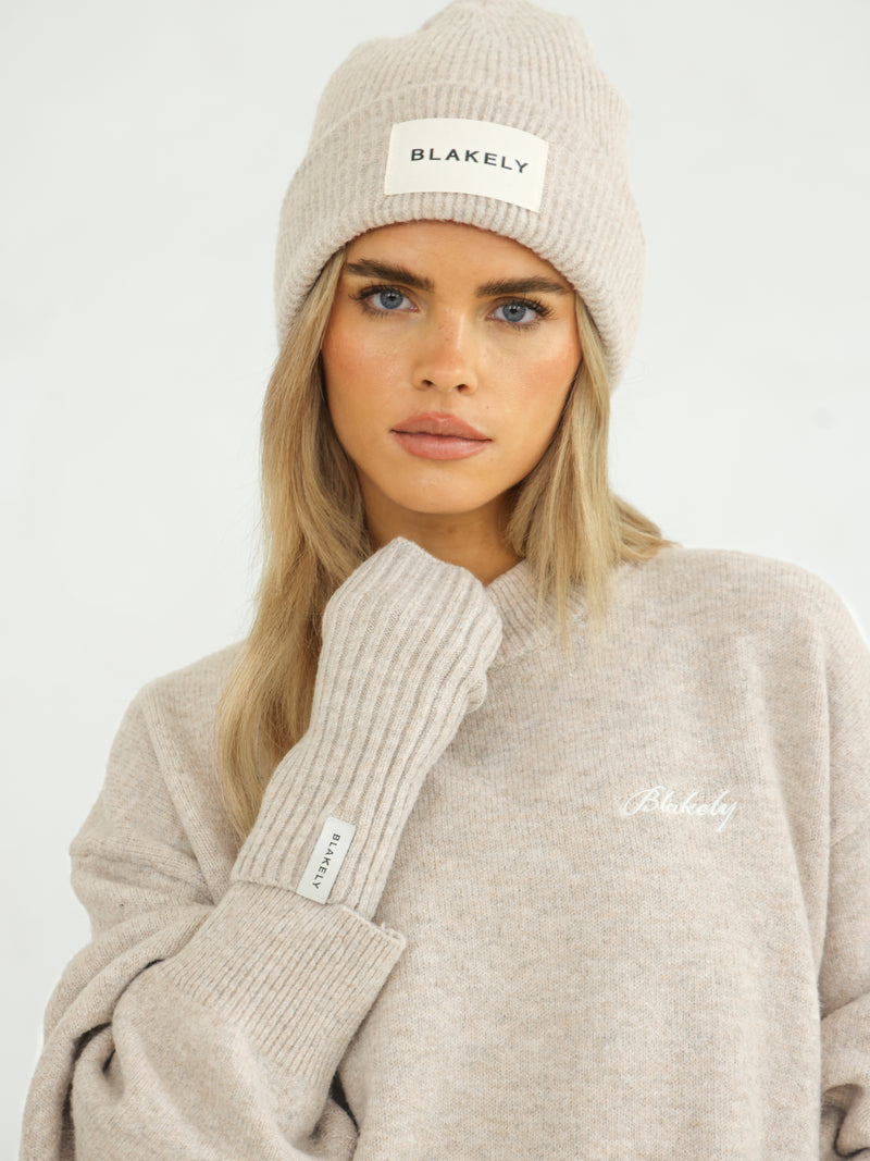 Label Knitted Wrist Warmers - Toasted Taupe