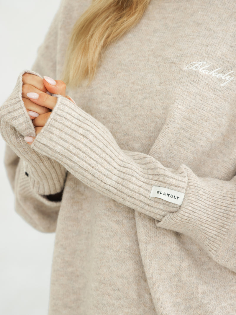 Label Knitted Wrist Warmers - Toasted Taupe