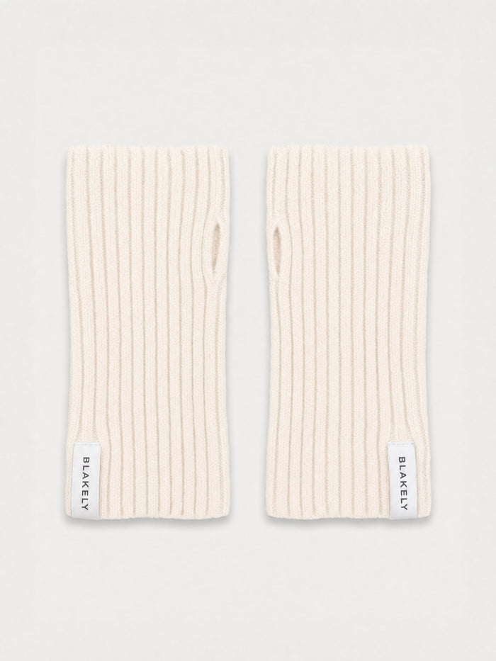 Label Knitted Wrist Warmers - Vanilla