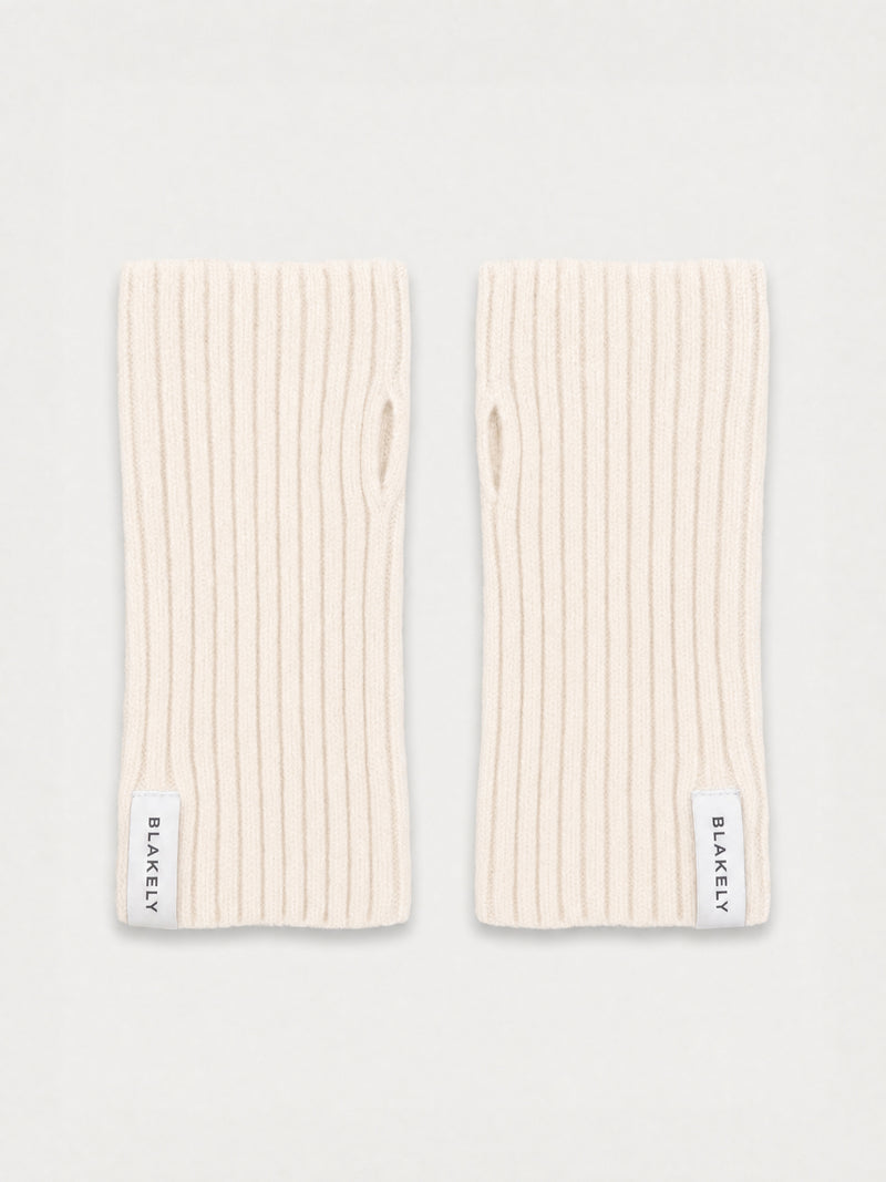Label Knitted Wrist Warmers - Vanilla