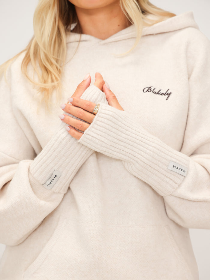 Label Knitted Wrist Warmers - Vanilla