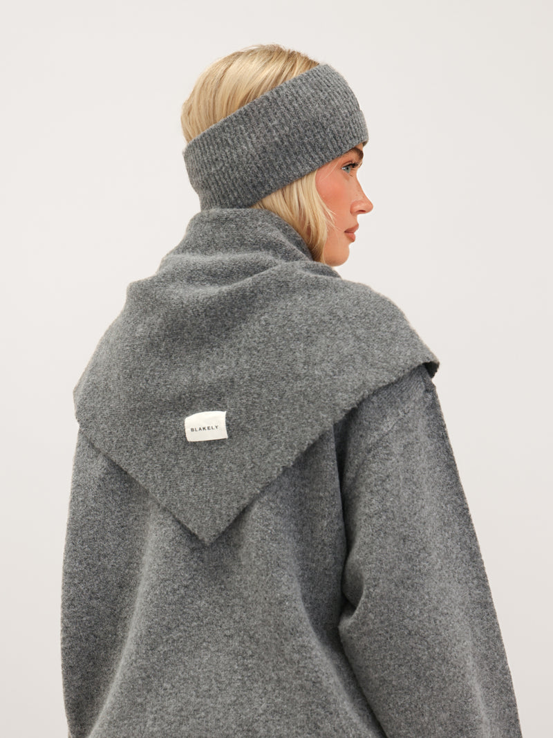 Label Knitted Triangle Scarf - Marl Charcoal