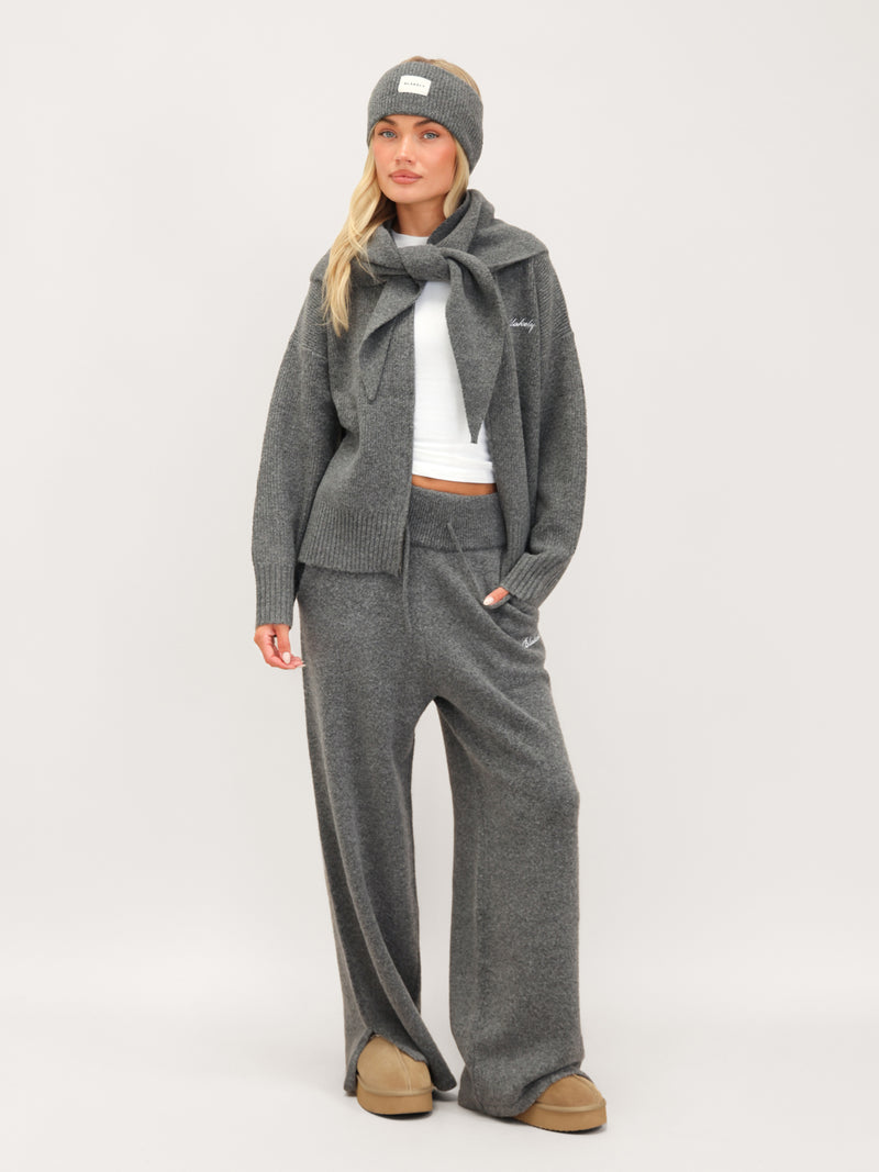 Label Knitted Triangle Scarf - Marl Charcoal