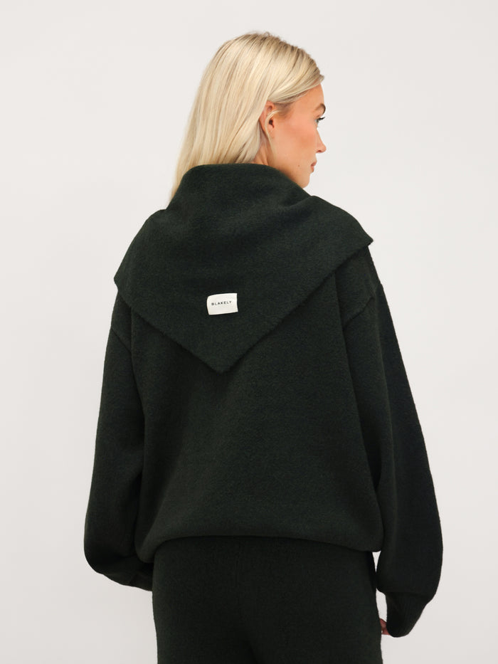 Label Knitted Triangle Scarf - Dark Green