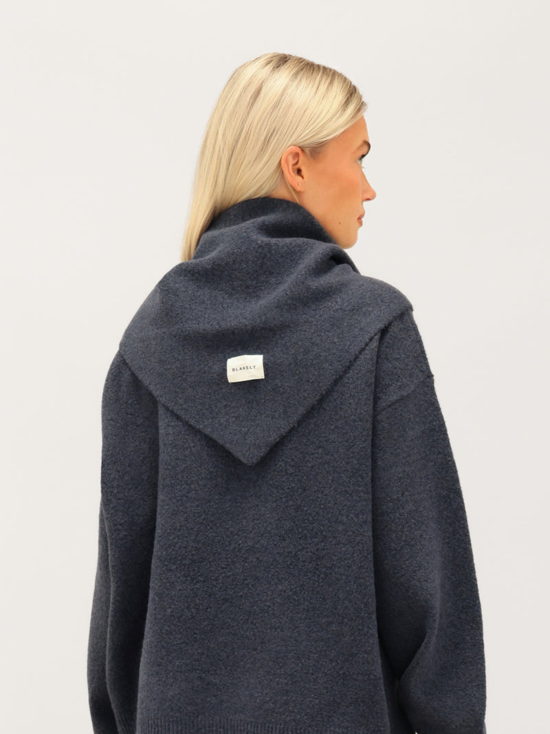 Label Knitted Triangle Scarf - True Navy