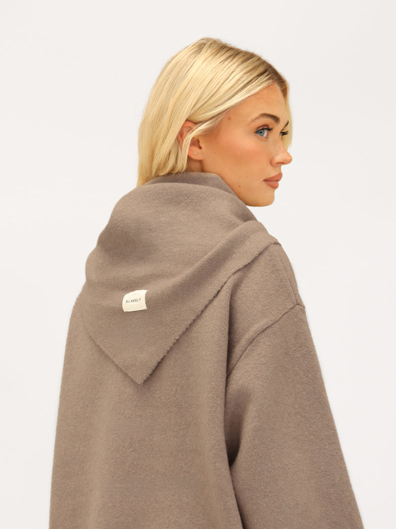 Label Knitted Triangle Scarf - Soft Brown
