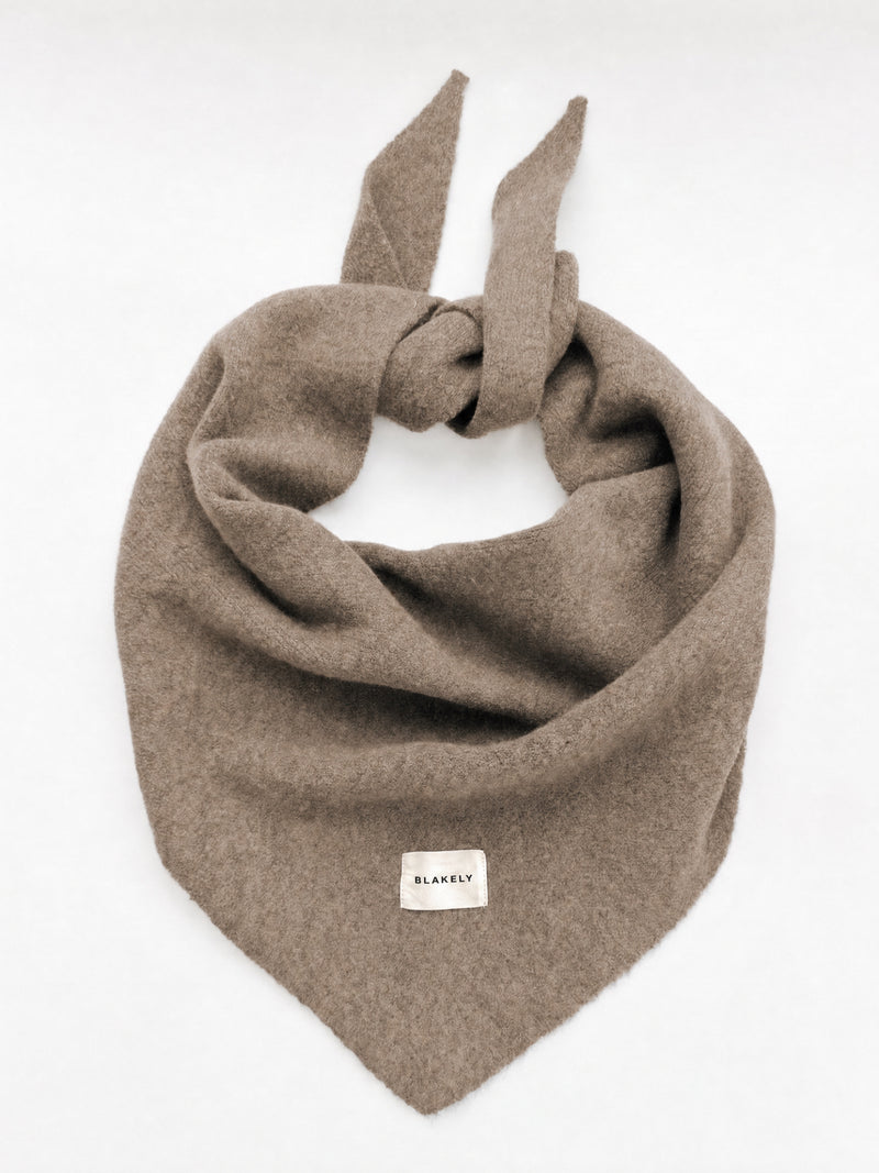 Label Knitted Triangle Scarf - Soft Brown