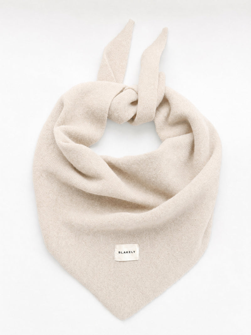 Label Knitted Triangle Scarf - Vanilla