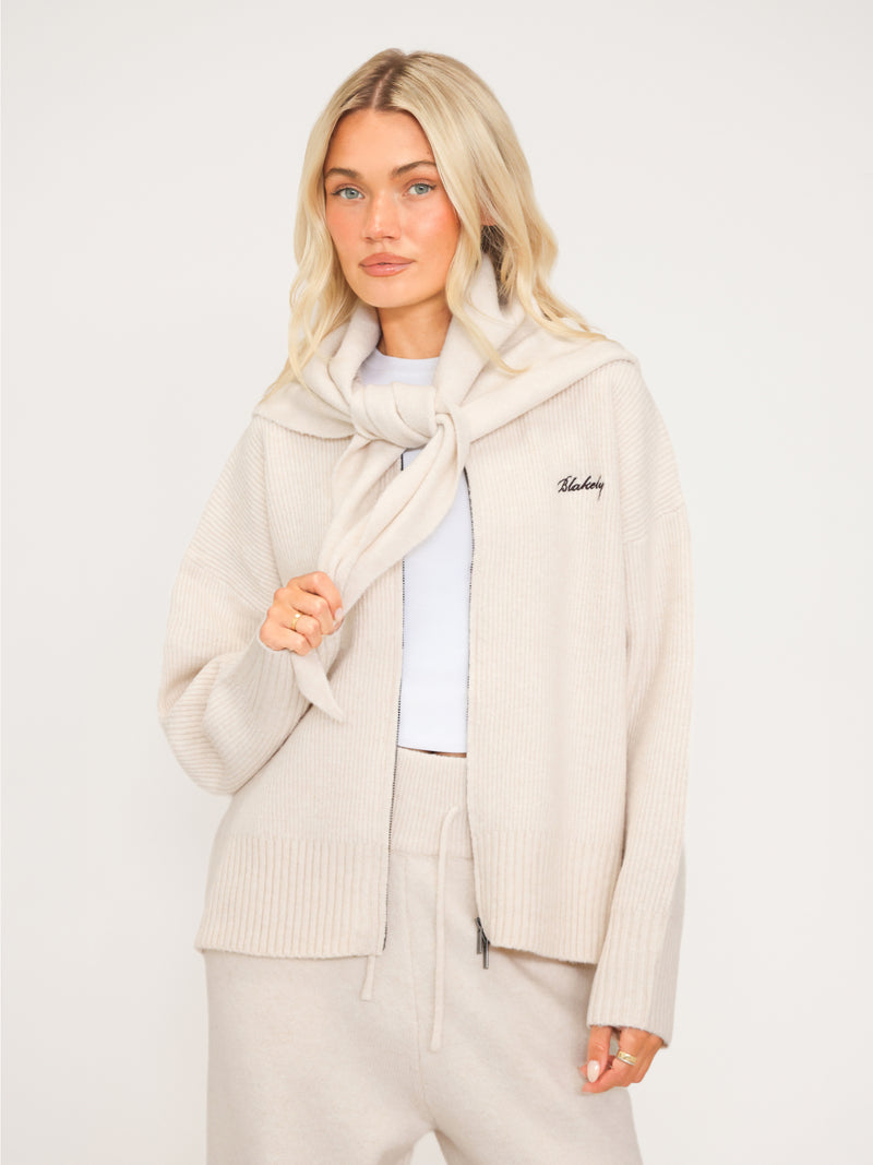 Label Knitted Triangle Scarf - Vanilla