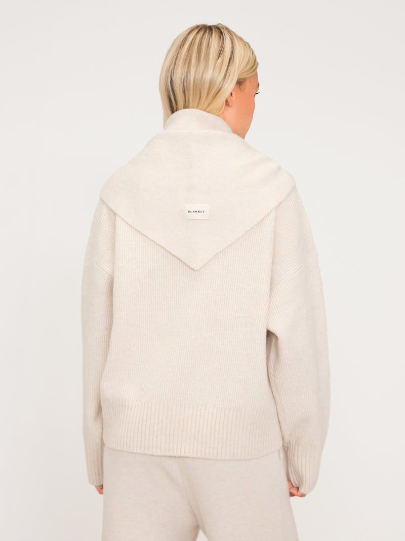 Label Knitted Triangle Scarf - Vanilla