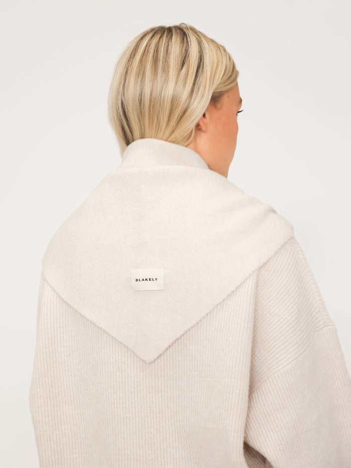 Label Knitted Triangle Scarf - Vanilla