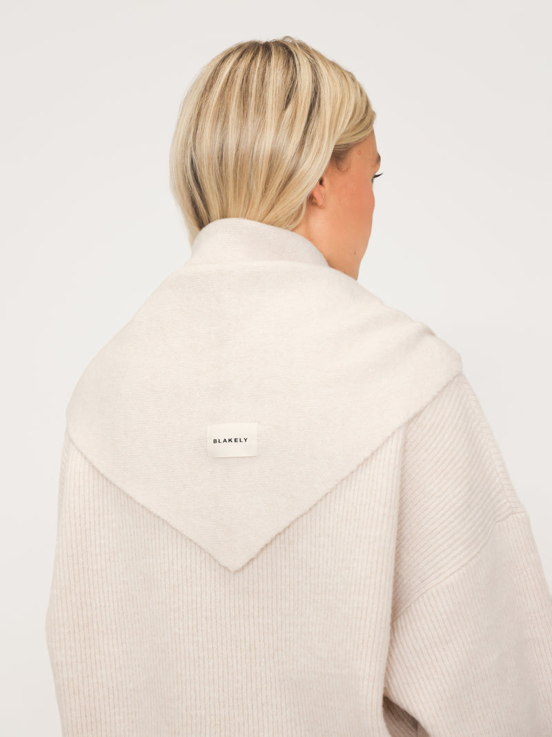 Label Knitted Triangle Scarf - Vanilla