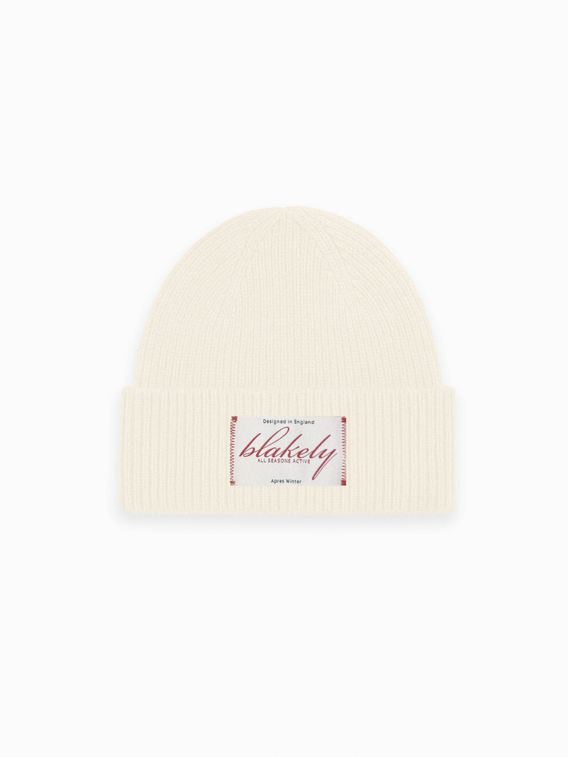 Script Label Knit Beanie - Cream