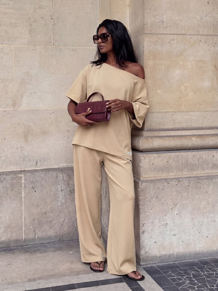 Cleo Off The Shoulder Top - Soft Tan