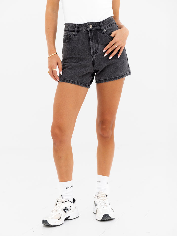 Blakely High Rise Denim Shorts - Washed Black
